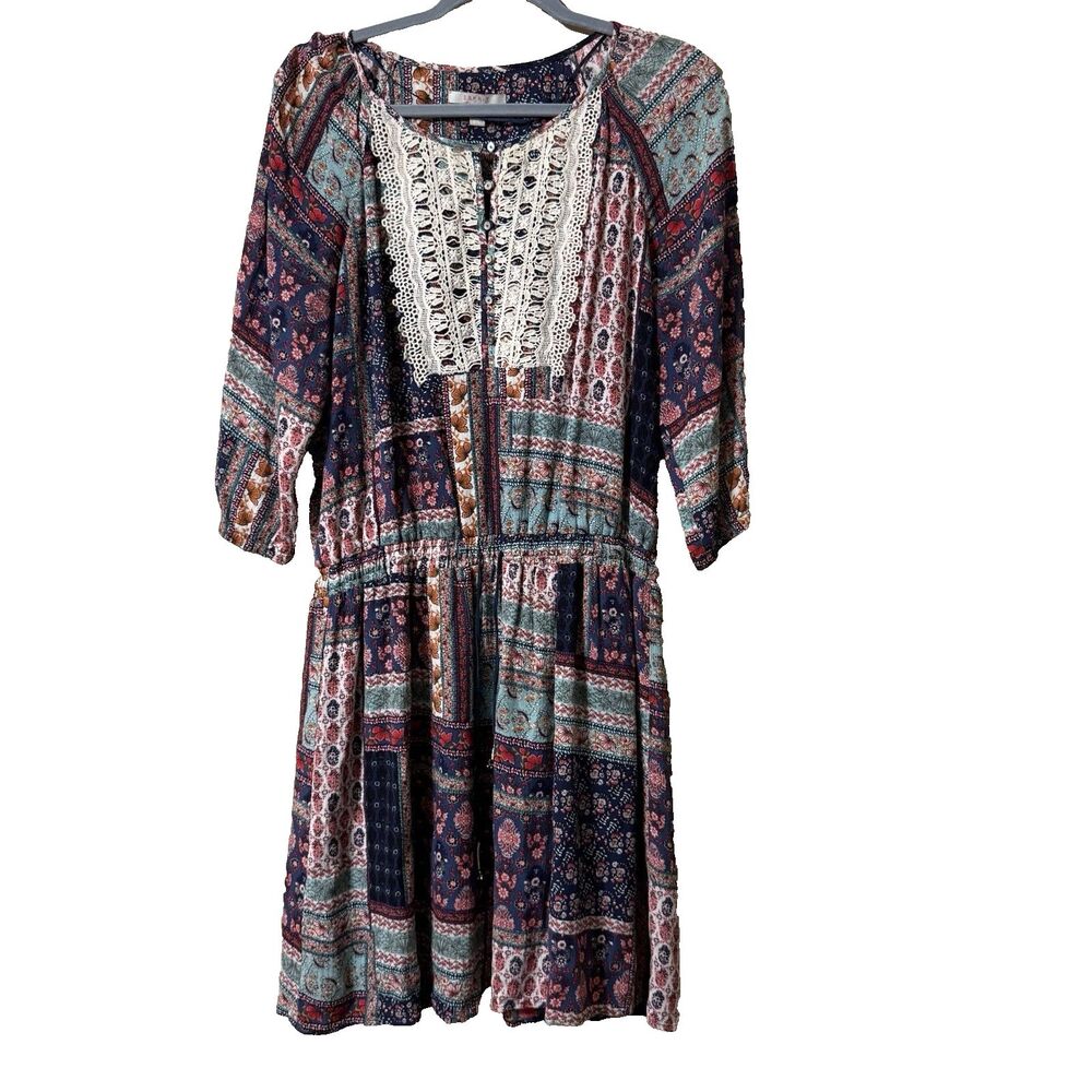 ESPRIT dress size 10  longsleeve patchwork lined boho lace gypsy